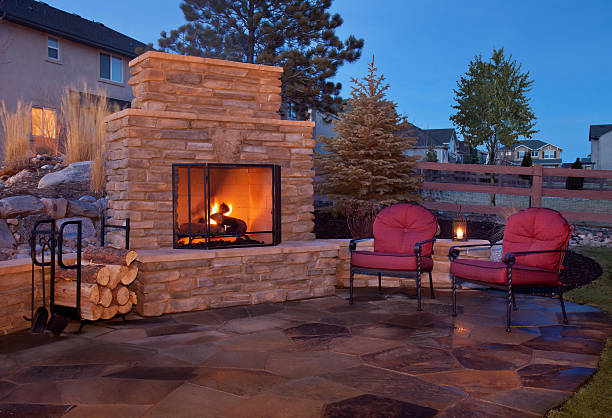 outdoor fireplace in a garden
