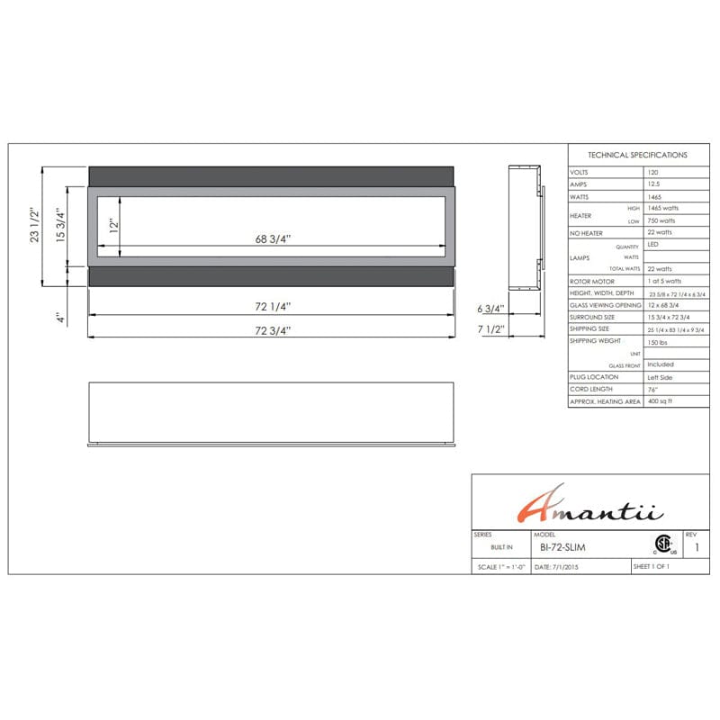 Amantii Panorama BI 72" Slim Smart Indoor | Outdoor Electric Fireplace