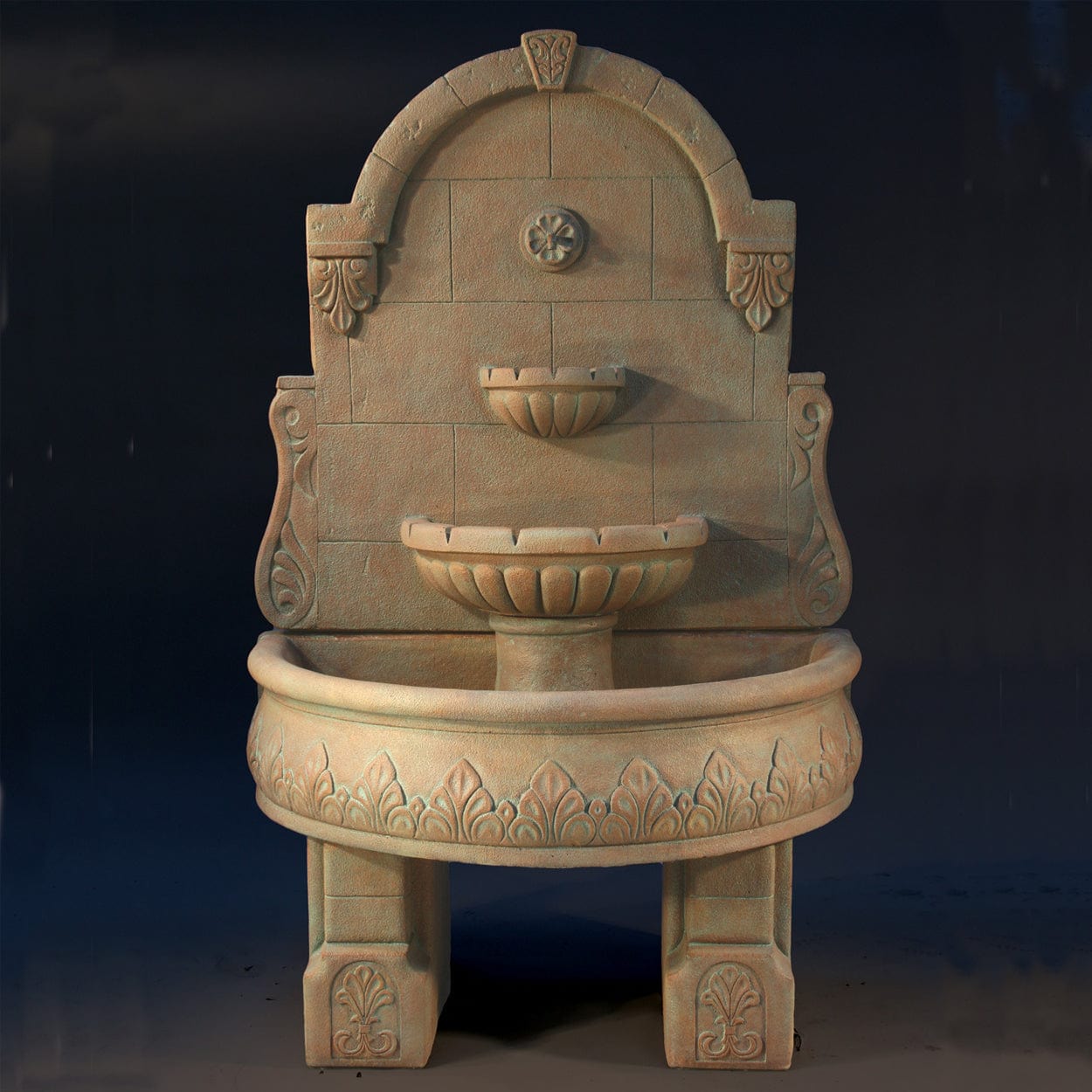 Bavarian Outdoor Wall Water Fountain With Pedestals