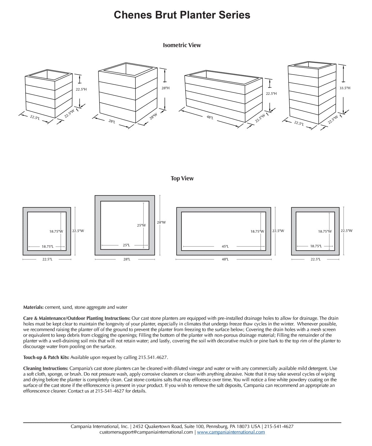 Chenes Brut Garden Box Planter Series Specs