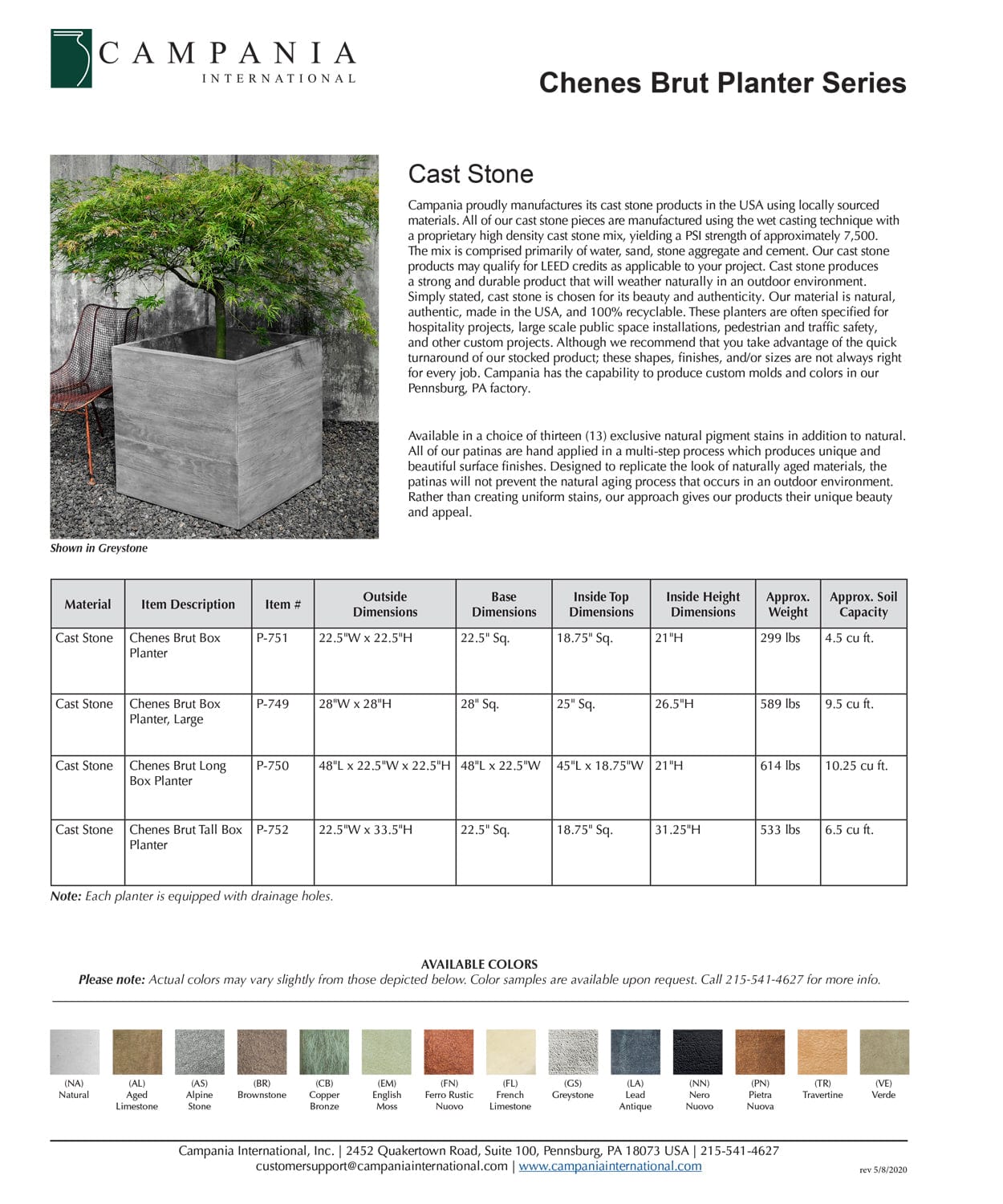 Chenes Brut Garden Box Planter Series Specs