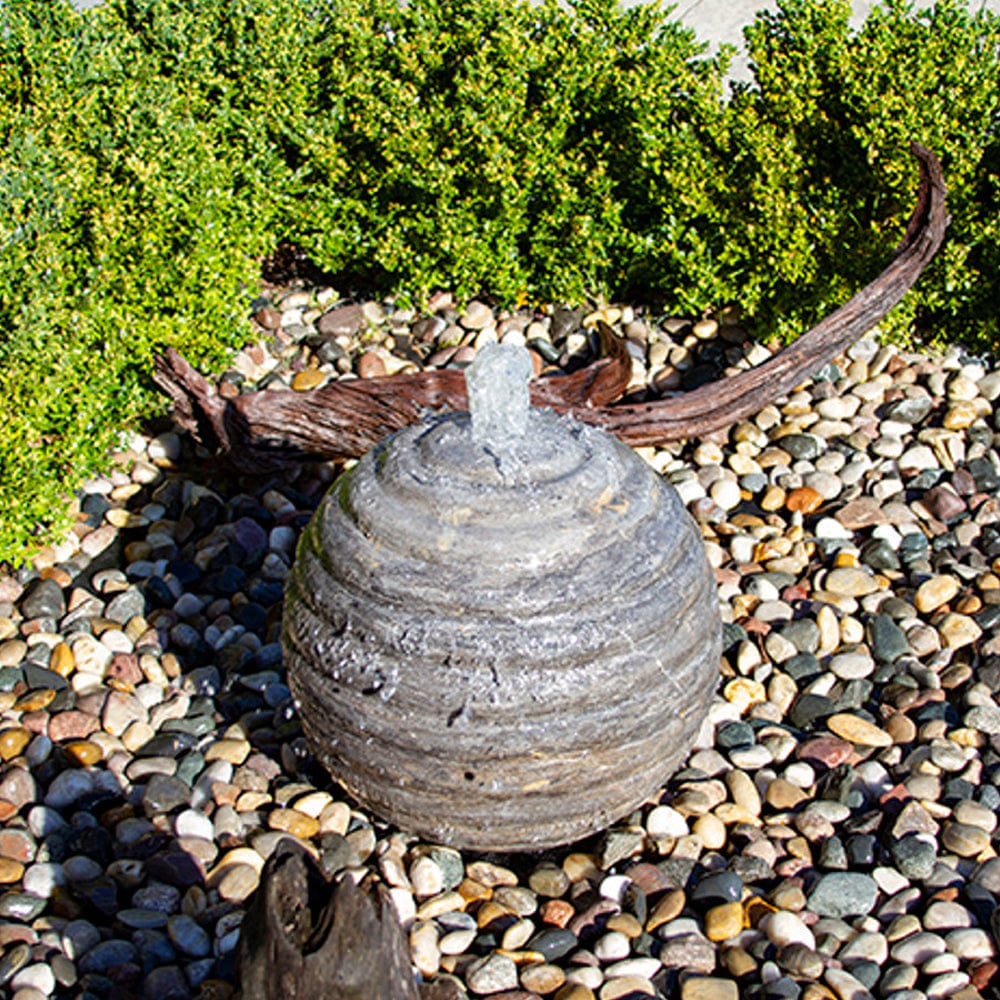 Smooth Ribbed Limestone Sphere Stone Fountain - Outdoorartpross