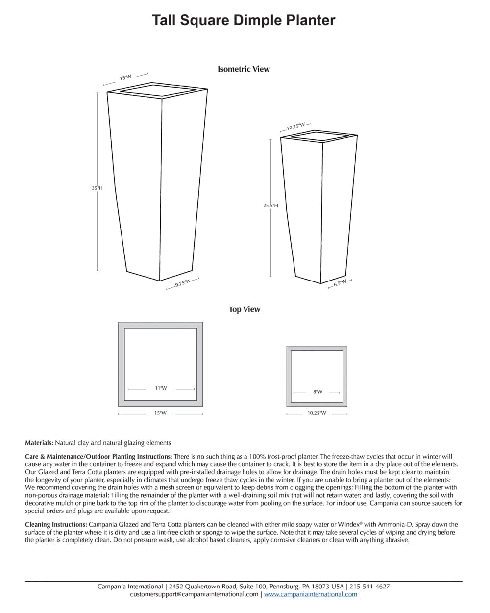 Tall Square Dimple Planter Nested Set of 2 | Glazed Collection