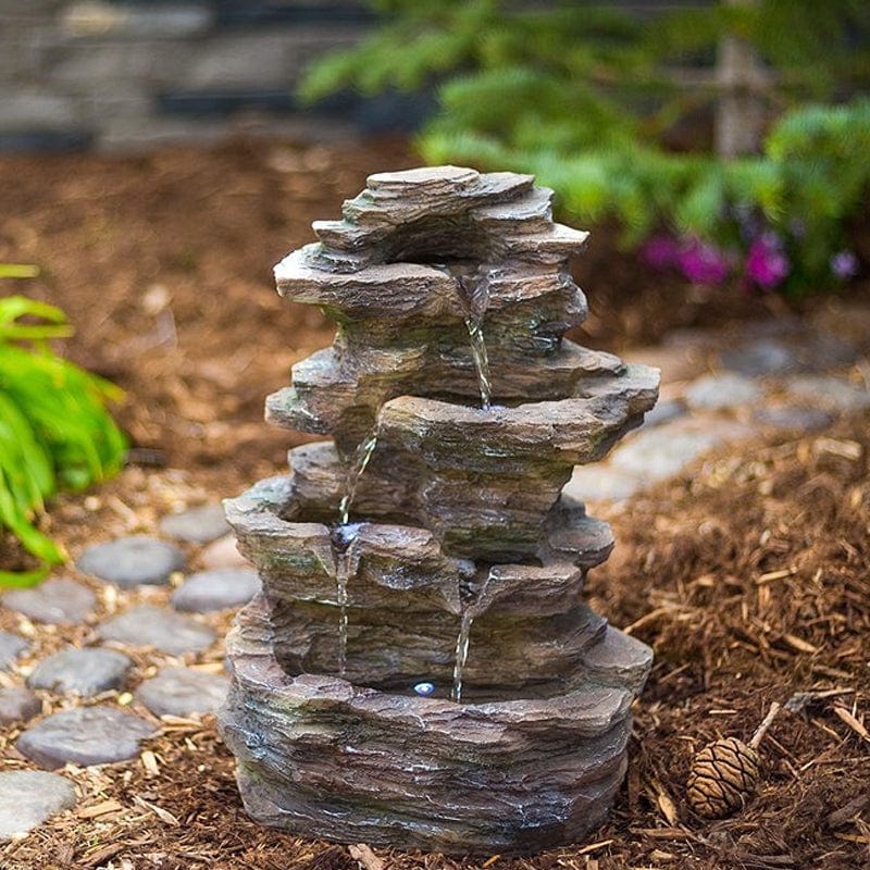 16" Castle Ledgestone Rock Fountain with LED Lights - Outdoorartpross