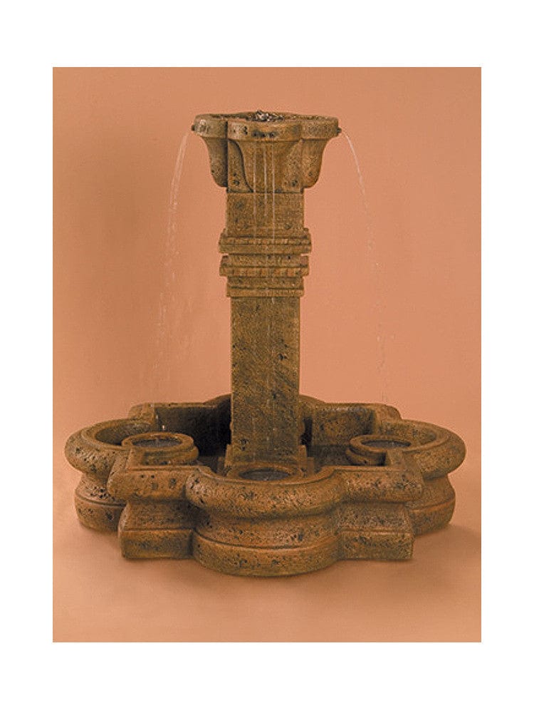 Plinth Column Garden Fountain in Quatrefoil Basin - Small - Outdoorartpross