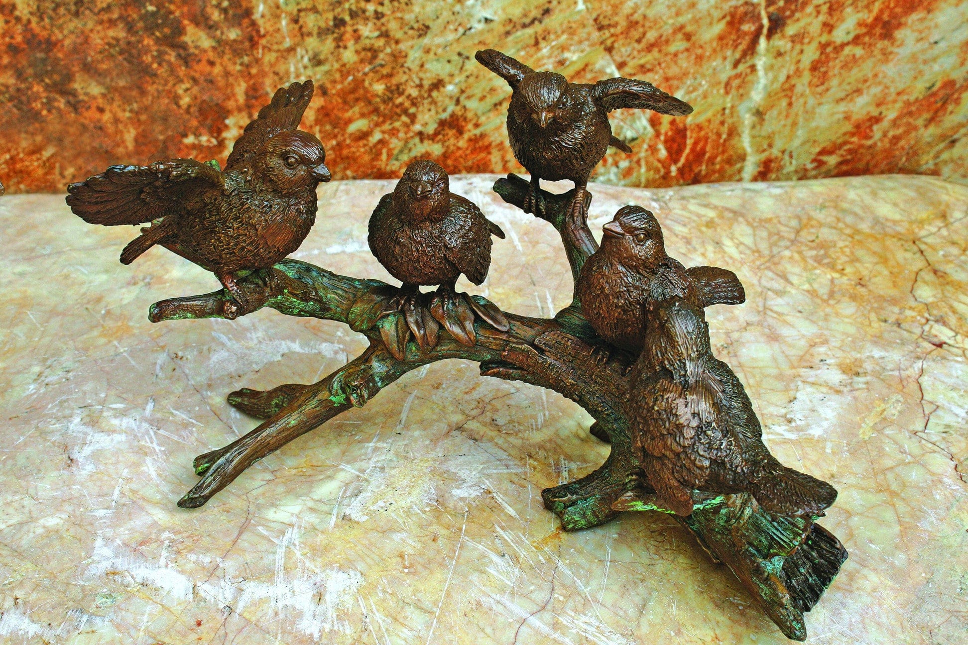Five Birds on Branch Garden Statue  - Brass Baron - Outdoorartpross