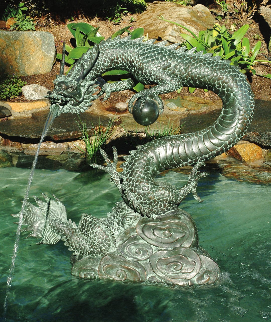 Brass Baron Large Water Dragon Garden Accent and Pool Statuary - Brass Baron - Outdoorartpross