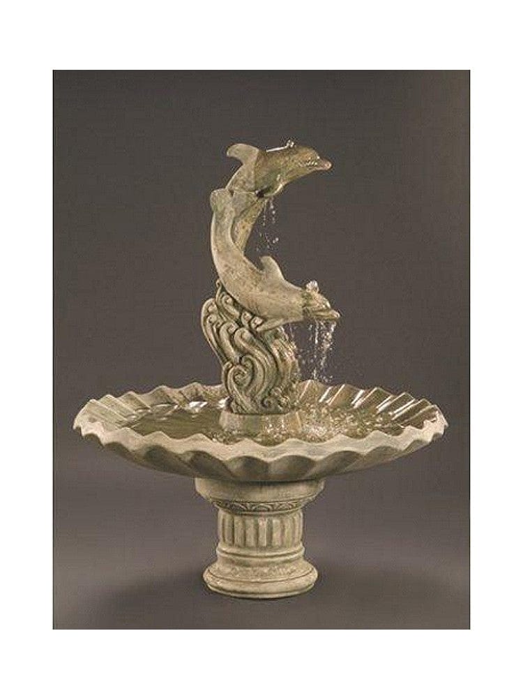 Dolphins With Shell Bowl Cast Stone Garden Fountain - Outdoorartpross