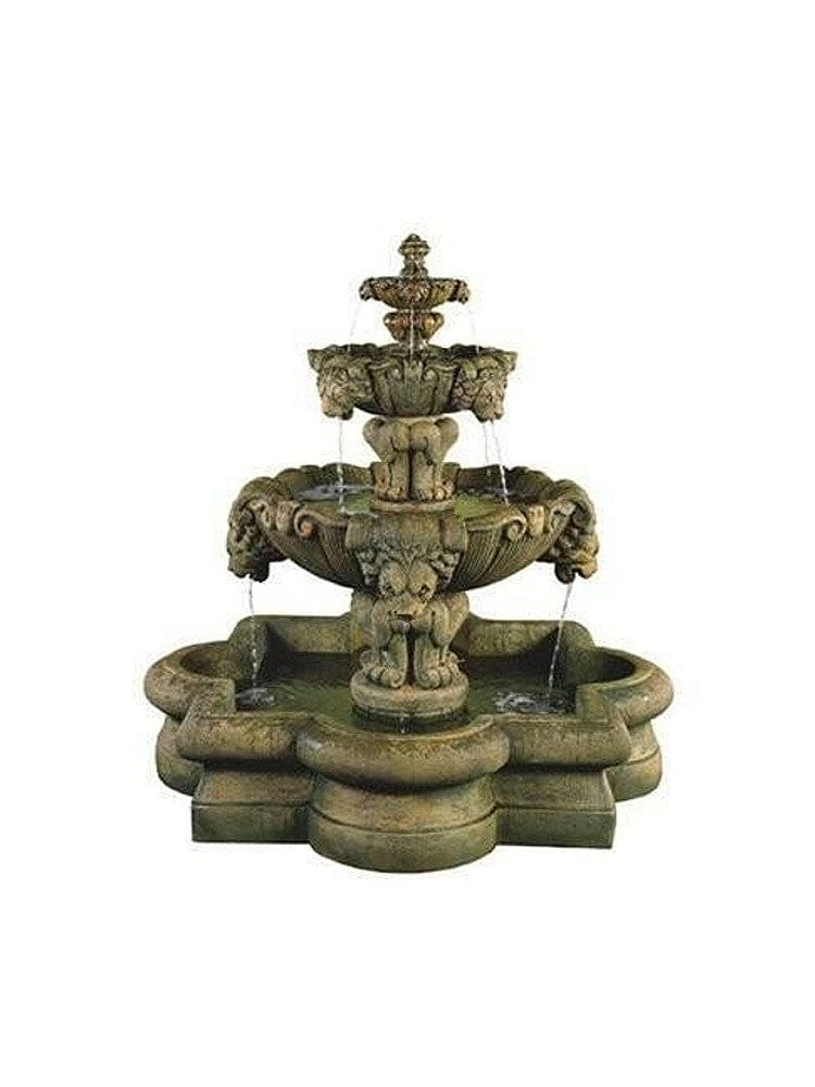 Courtyard Lion Outdoor Water Fountain in Quatrefoil Basin - Outdoorartpross