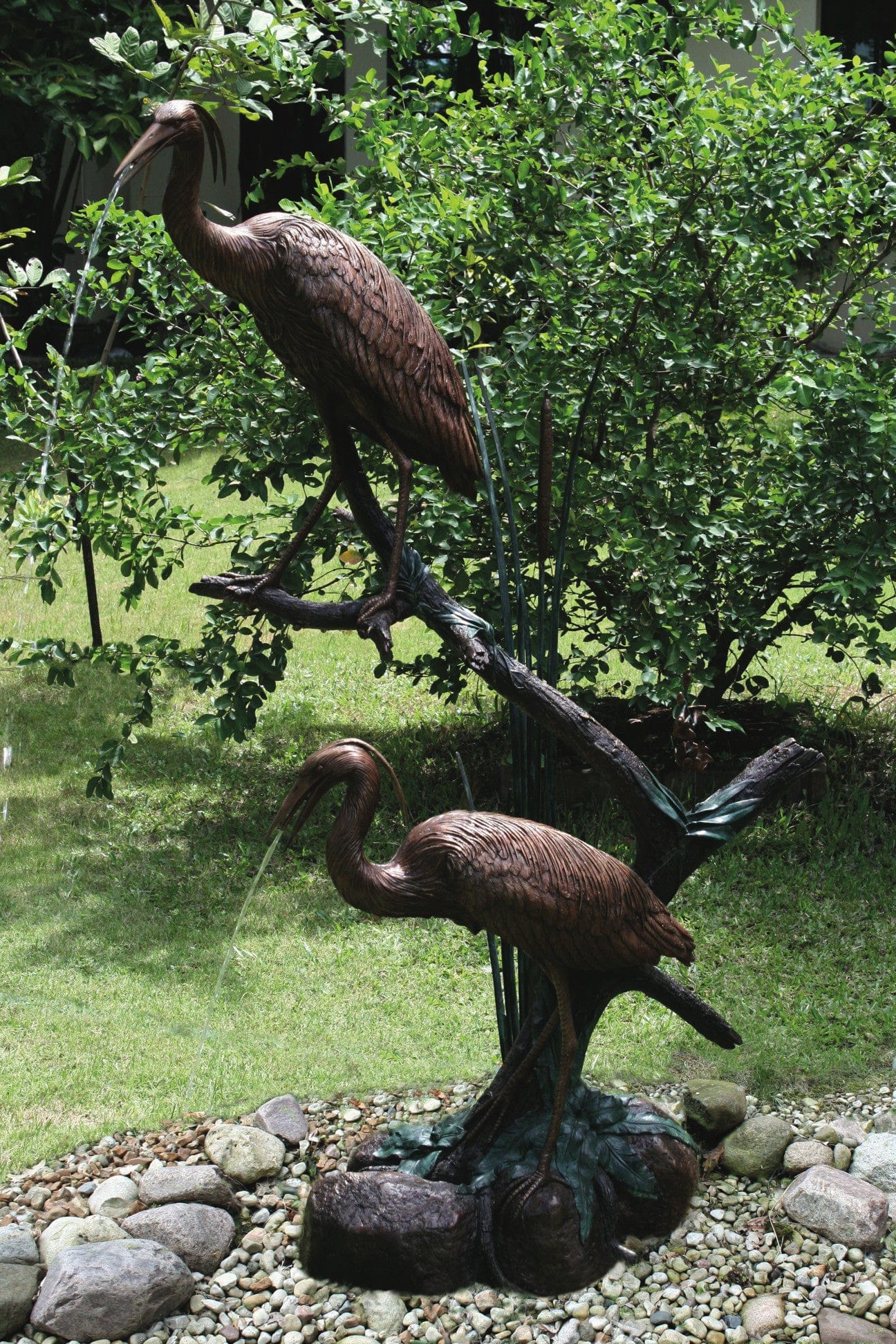 Grand Heron Pair Bronze Garden Sculpture - Brass Baron - Outdoorartpross