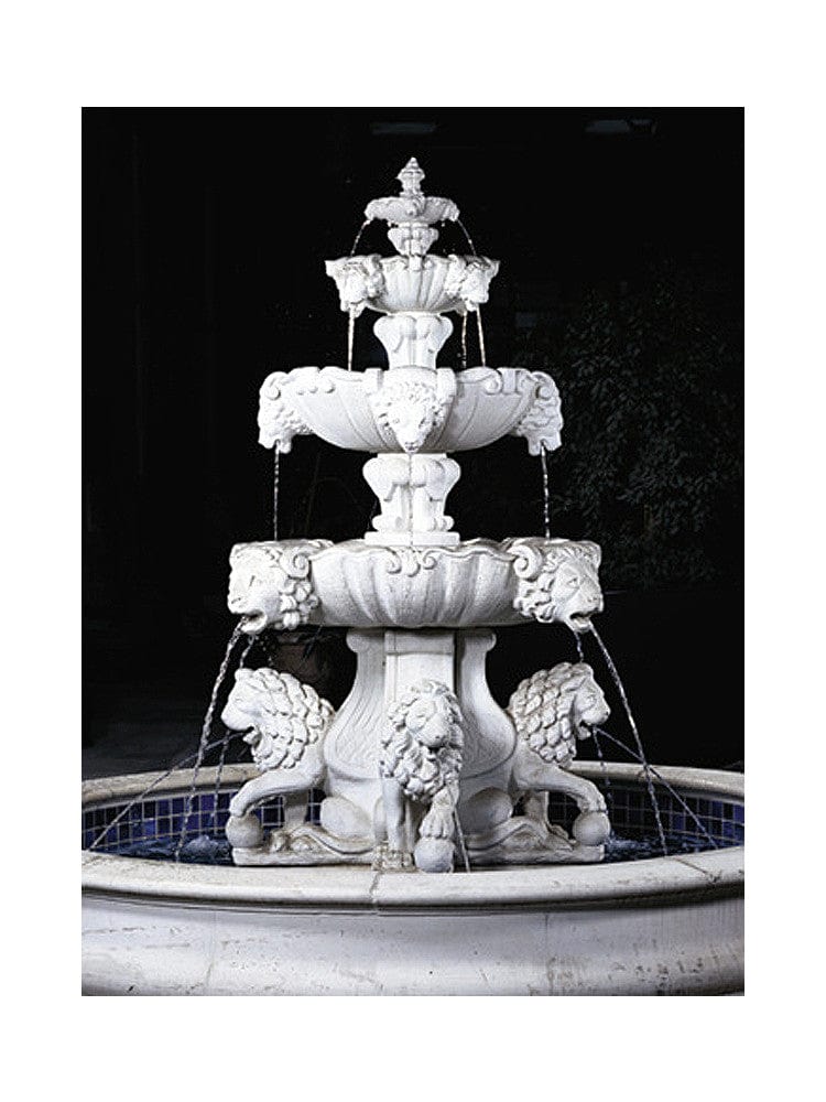 Lion Outdoor Water Fountain with Lion Pedestal and Plumped Bowl - Extra Large - Outdoorartpross