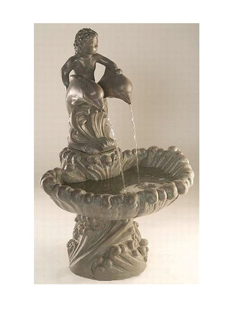 Boy on Dolphins Garden Water Fountain - Outdoorartpross