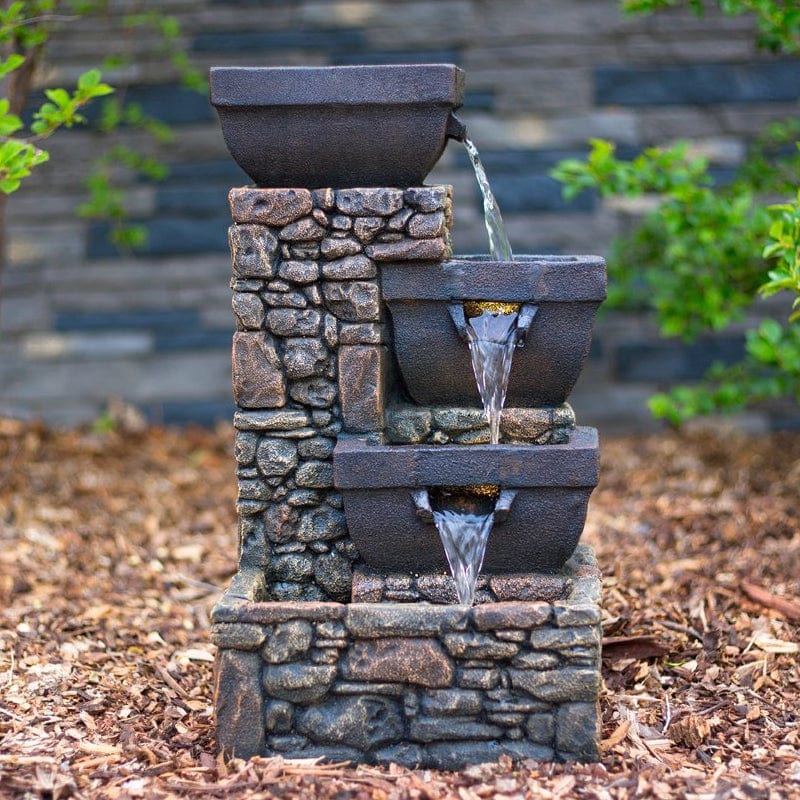 20" Catania 4-Tier Cascading Waterfall Fountain with LED Lights - Outdoorartpross