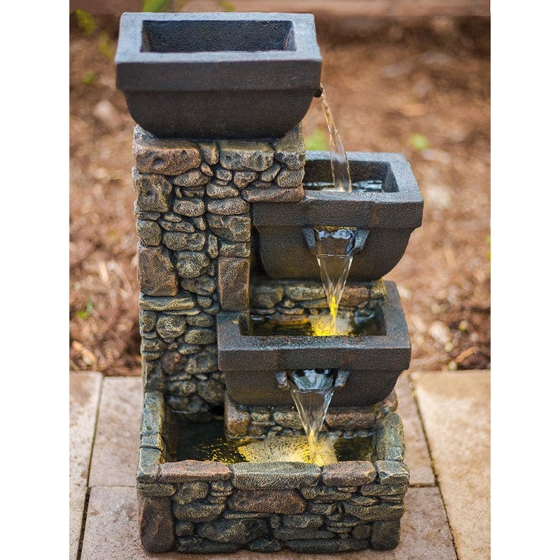 20" Catania 4-Tier Cascading Waterfall Fountain with LED Lights - Outdoorartpross