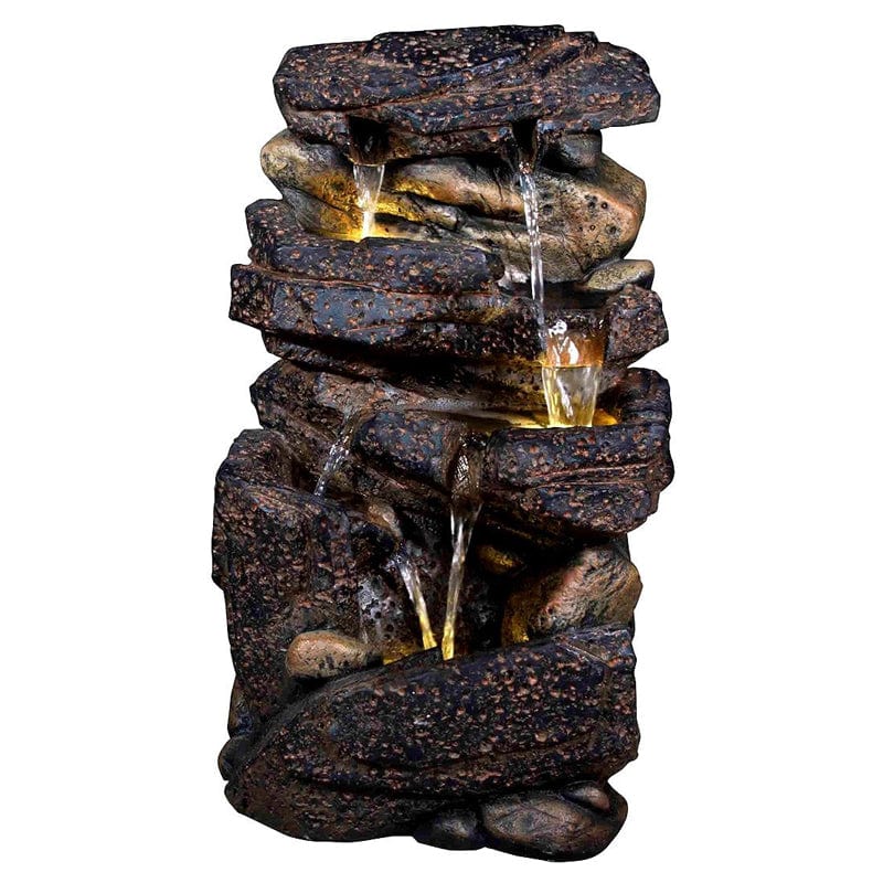 20" Lassen Stone Waterfall Rock Fountain with LED Lights - Outdoorartpross