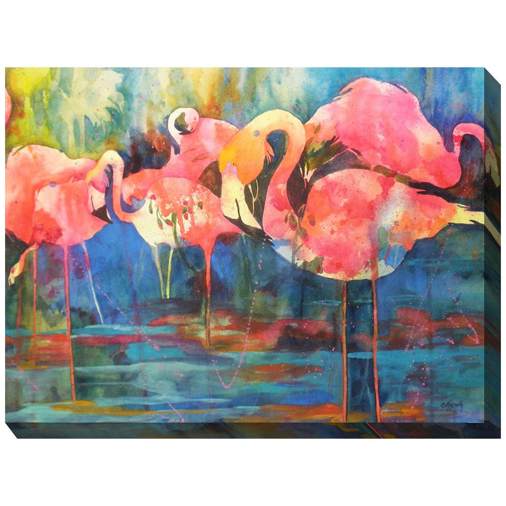 Flirty Flamingos Outdoor Canvas Art - Outdoorartpross