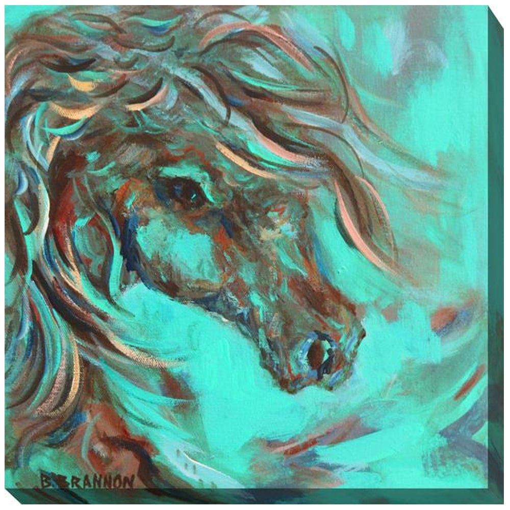 Teal Horse #2 Outdoor Canvas Art - Outdoorartpross