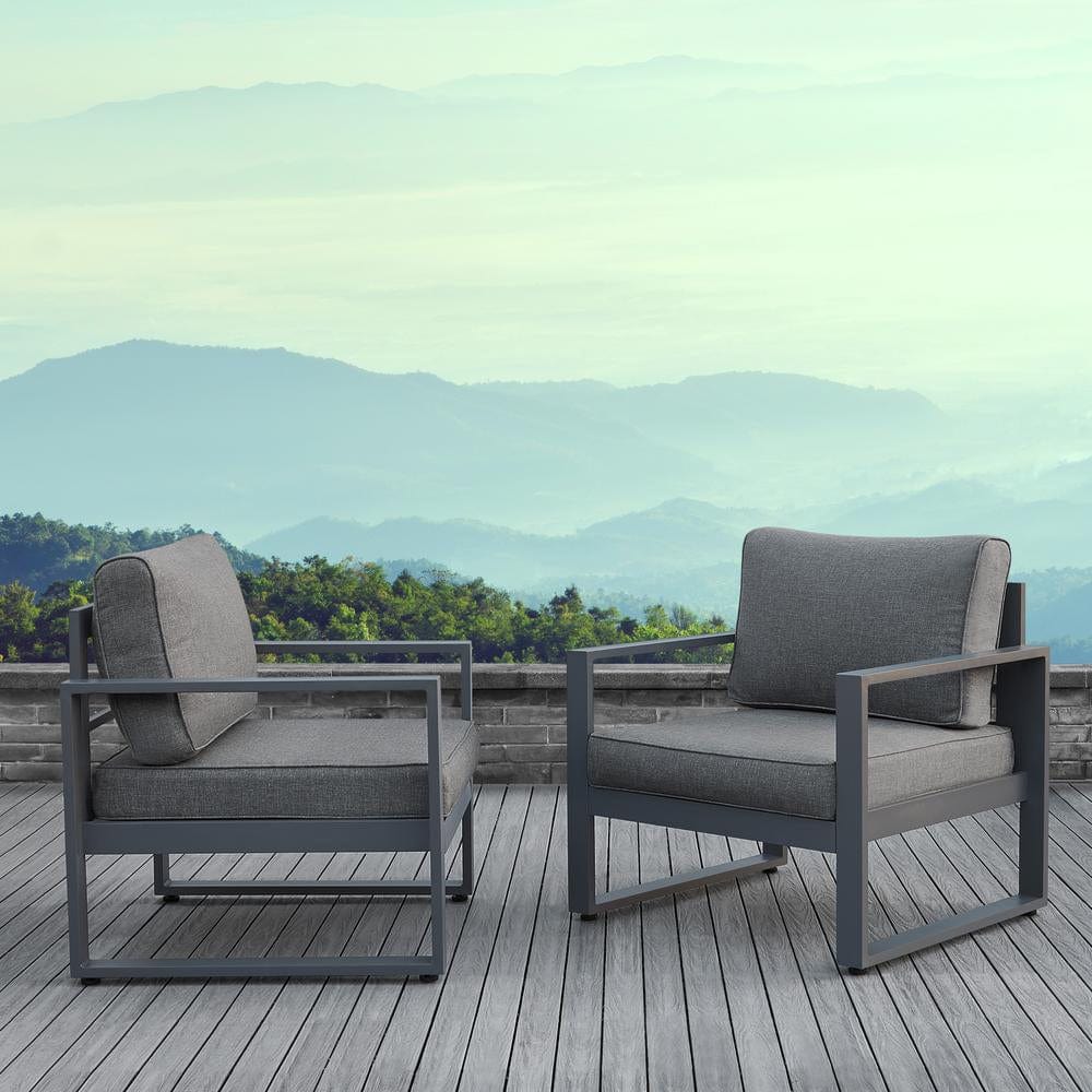 Baltic Outdoor Chair Set in Gray Aluminum Frame with Gray Cushions - Outdoorartpross