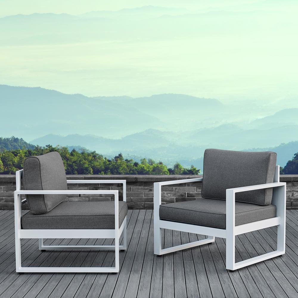 Baltic Outdoor Chair Set in White Aluminum Frame with Gray Cushions - Outdoorartpross