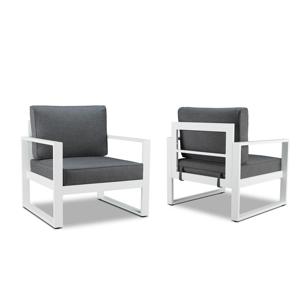Baltic Outdoor Chair Set in White Aluminum Frame with Gray Cushions - Outdoorartpross
