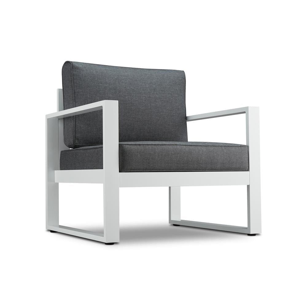 Baltic Outdoor Chair Set in White Aluminum Frame with Gray Cushions - Outdoorartpross