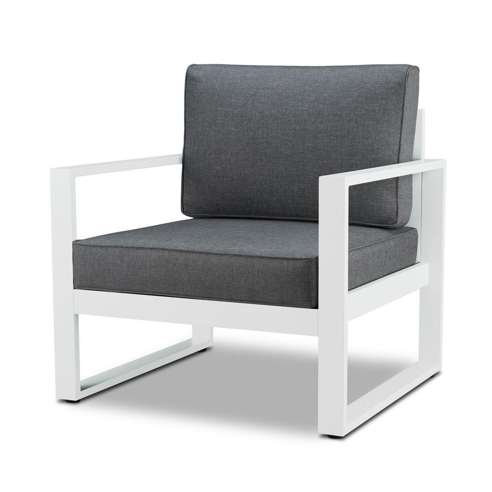 Baltic Outdoor Chair Set in White Aluminum Frame with Gray Cushions - Outdoorartpross