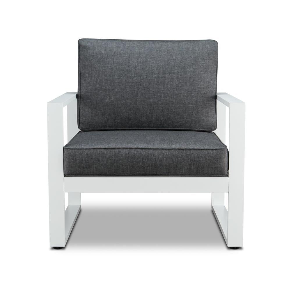 Baltic Outdoor Chair Set in White Aluminum Frame with Gray Cushions - Outdoorartpross