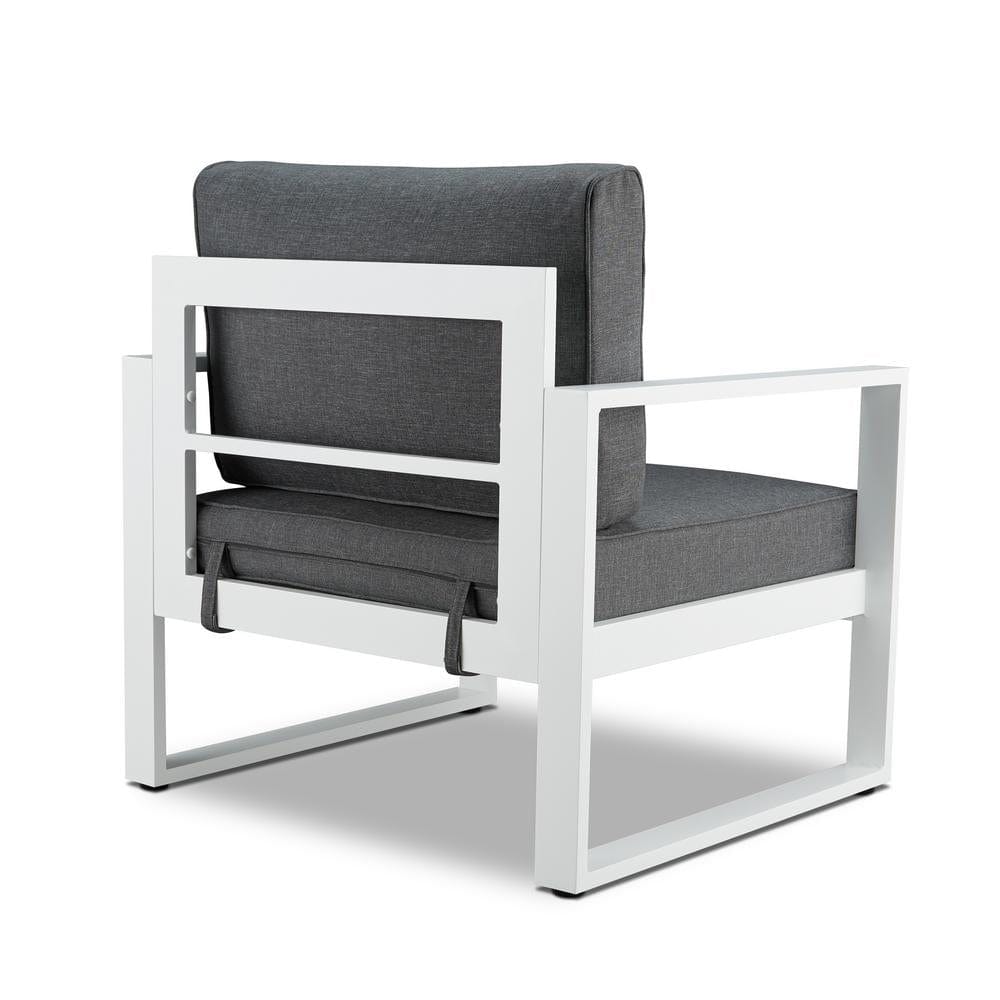 Baltic Outdoor Chair Set in White Aluminum Frame with Gray Cushions - Outdoorartpross