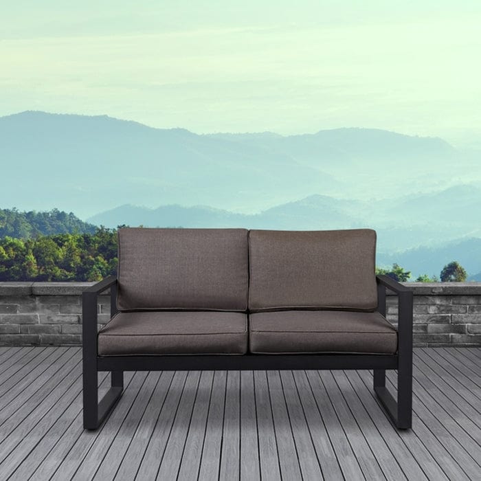 Baltic Outdoor Love Seat - Black Frame with Desert Brown Cushions - Outdoorartpross