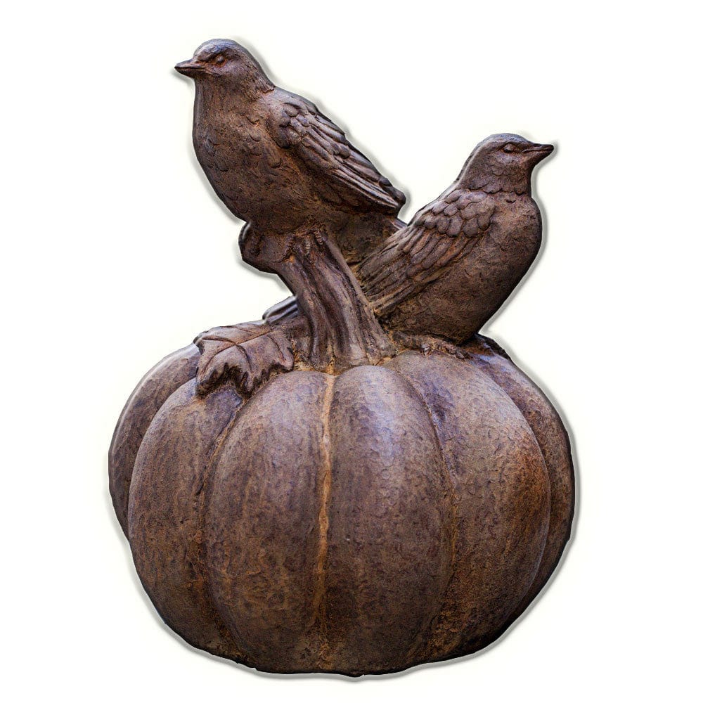 Birds on Pumpkin Cast Stone Garden Statue - Outdoorartpross