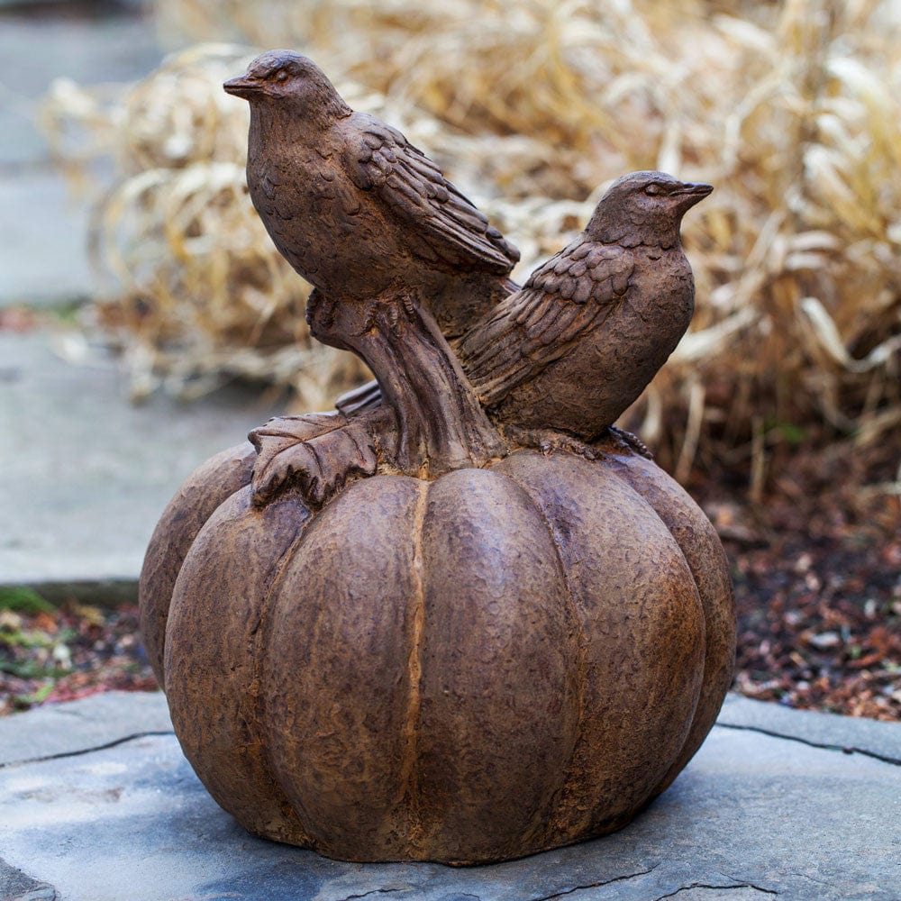 Birds on Pumpkin Cast Stone Garden Statue - Outdoorartpross