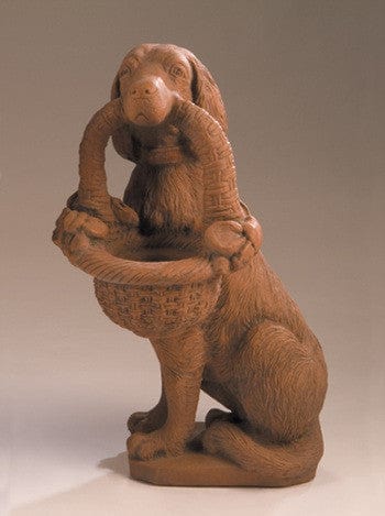 Dog with Basket Garden Statue Facing Left - Statuary - Outdoorartpross