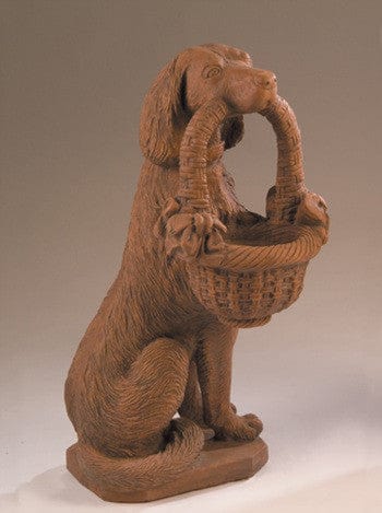 Dog with Basket Garden Statue Facing Right - Statuary - Outdoorartpross