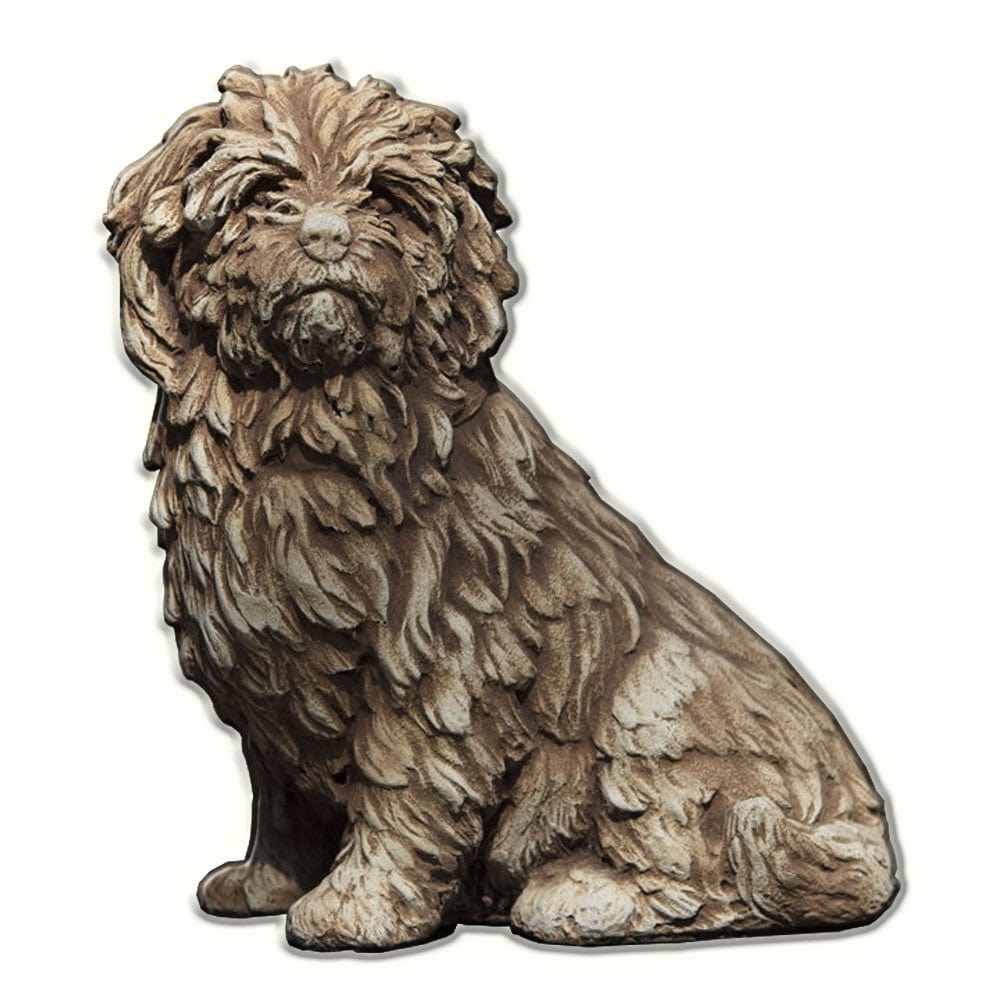 Fluffy Dog Cast Stone Garden Statue - Outdoorartpross