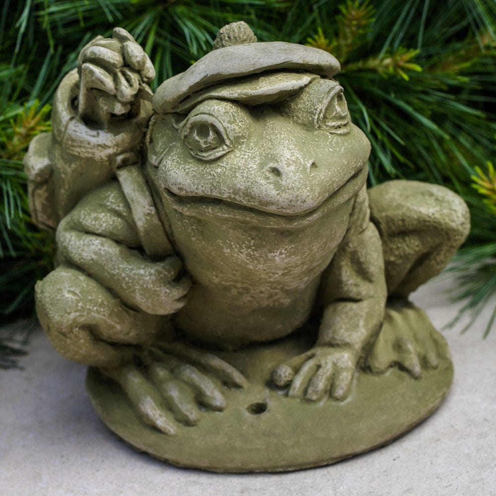 Golfer Frog Cast Stone Garden Statue -Statuary - Outdoorartpross