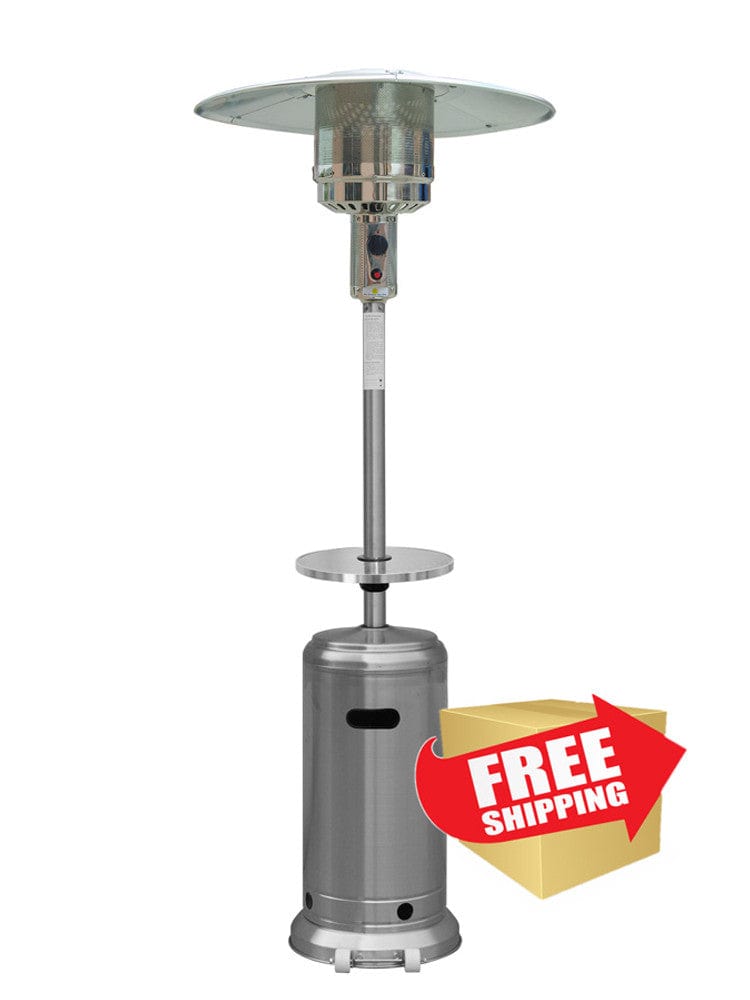 87" Tall Stainless Steel Outdoor Patio Heater with Table - Outdoorartpross