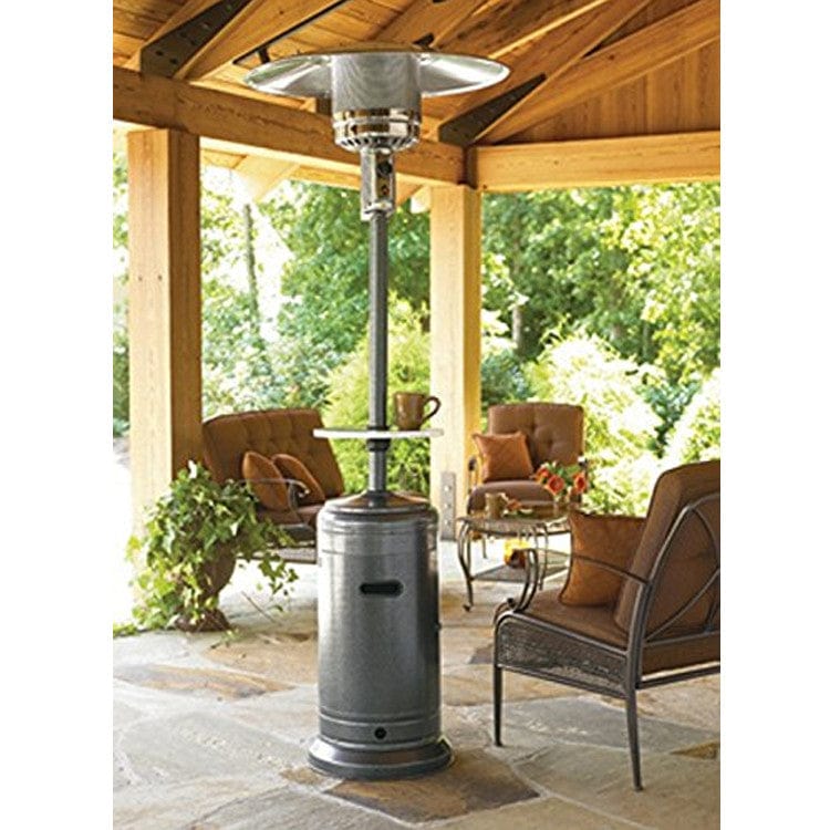 87" Tall Hammered Silver Outdoor Patio Heater with Table - Outdoorartpross