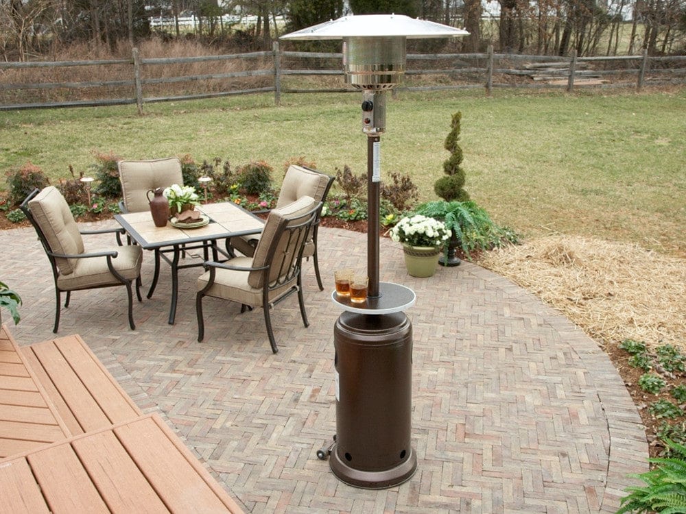 87" Tall Hammered Bronze Outdoor Patio Heater with Table - Outdoorartpross