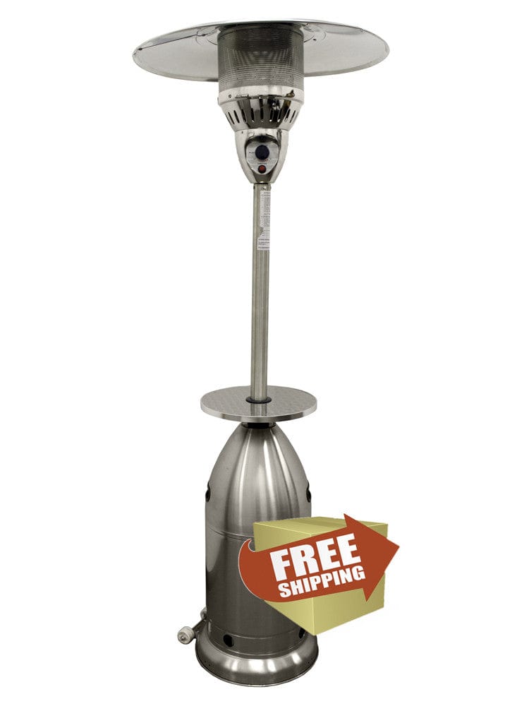 87" Tapered Stainless Steel Patio Heater with Table - Outdoorartpross