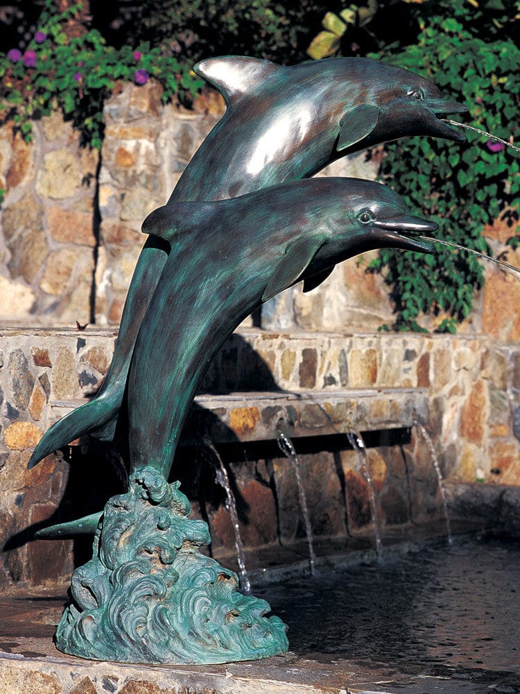 Brass Baron Large Double Dolphins Garden Accent and Pool Statuary - Brass Baron - Outdoorartpross