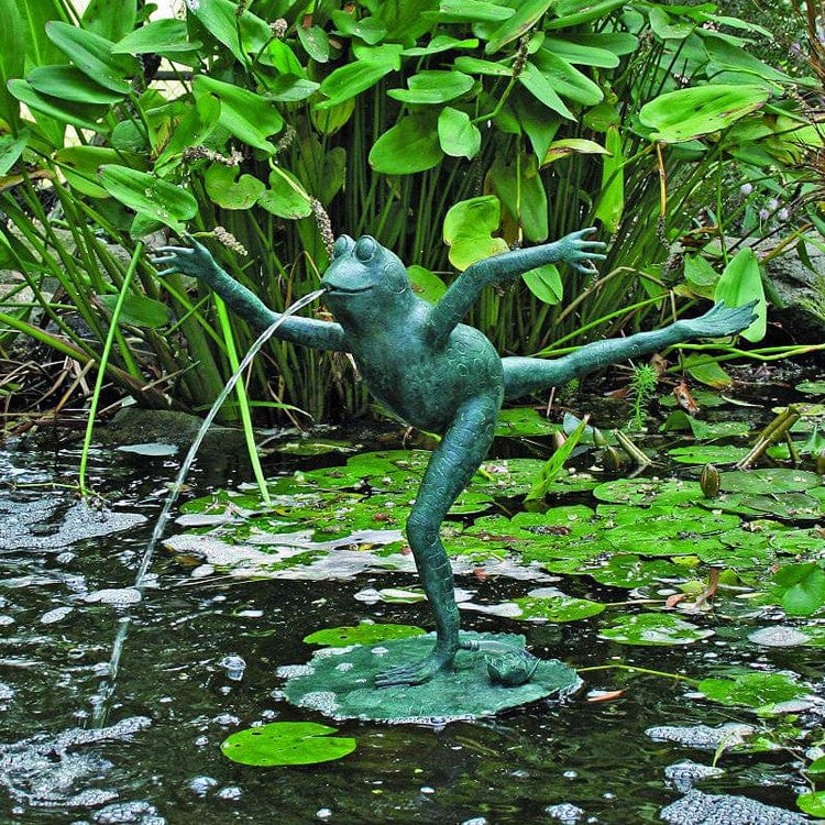 Brass Baron Leaping Frog Garden Accent and Pool Statuary - Brass Baron - Outdoorartpross