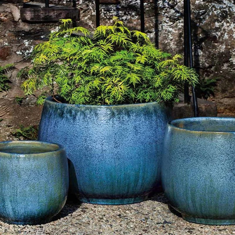 Martine Glazed Terra Cotta Planter-Set of 3 in Blue Pearl - Outdoorartpross