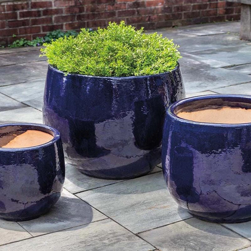 Martine Glazed Terra Cotta Planter-Set of 3 in Sapphire - Outdoorartpross