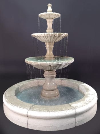 Monaco Three Tier Fountain with Fiore Pond, Gray - Outdoorartpross