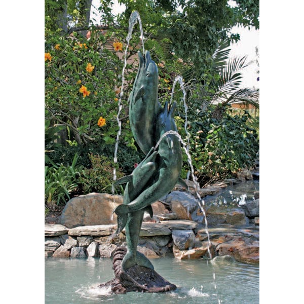 Brass Baron Tall Entwined Dolphins Garden Accent and Pool Statuary - Outdoorartpross