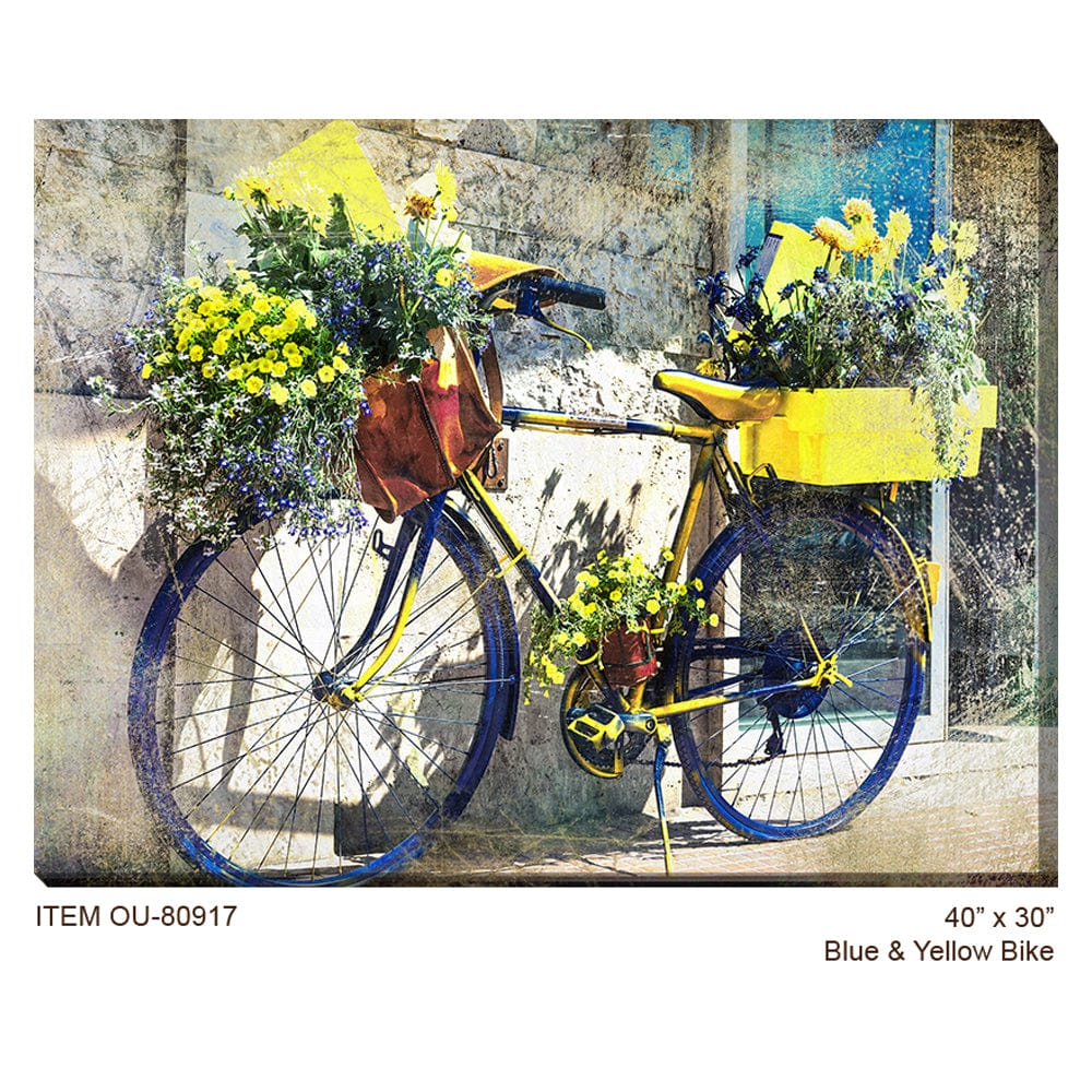 Blue and Yellow Bike Outdoor Canvas Art - Outdoorartpross
