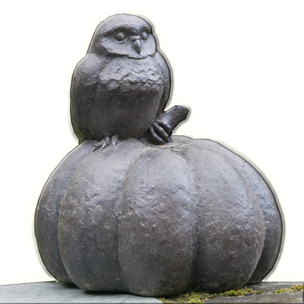 Owl on Pumpkin Cast Stone Garden Statue - Outdoorartpross