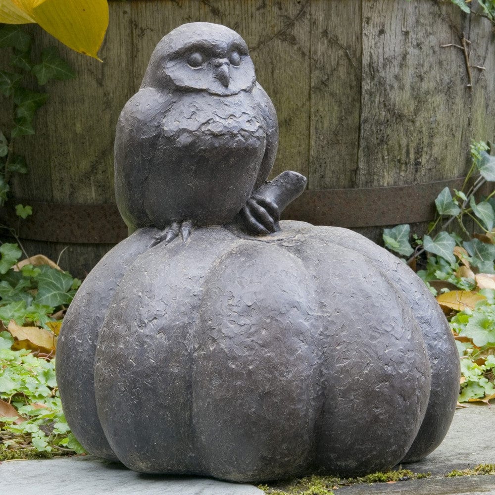 Owl on Pumpkin Cast Stone Garden Statue - Outdoorartpross