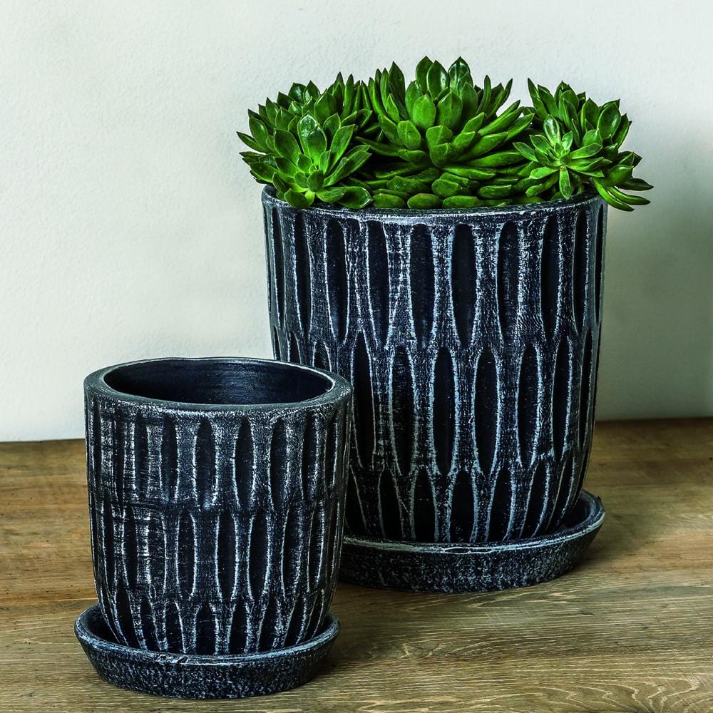 Parabola Set of 8 | Cold Painted Terra Cotta Planter in Etched Black - Outdoorartpross