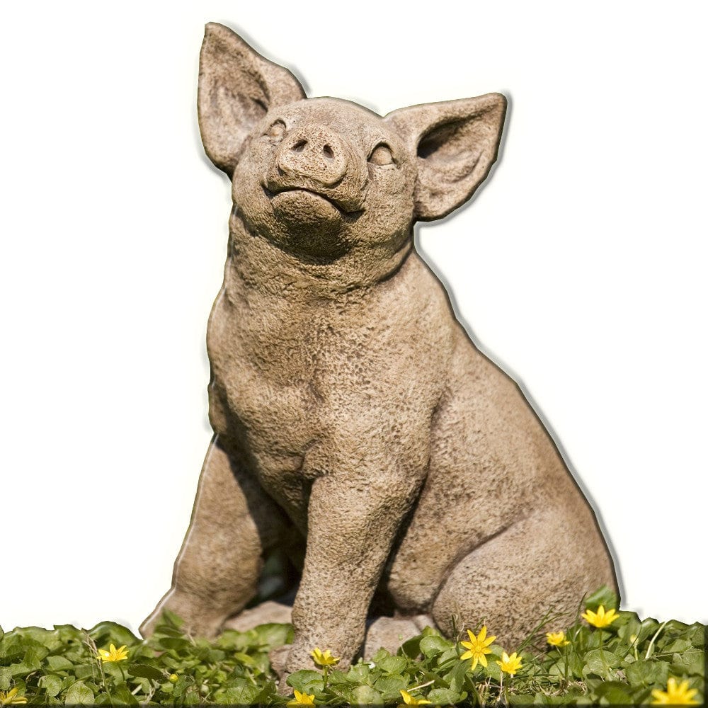 Perky Pig Cast Stone Garden Statue - Outdoorartpross